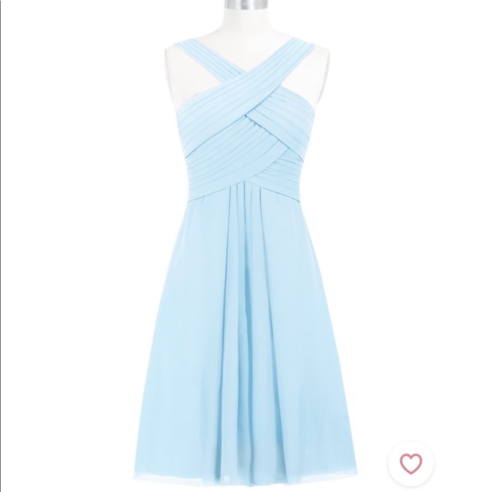 Azazie Amani Sky Blue Knee Length Dress - 10 - Never Worn or Altered!
